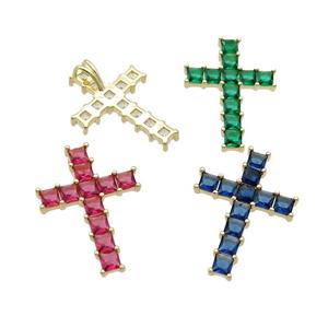 Copper Cross Pendant Pave Crystal Glass Gold Plated Mixed, approx 22-32mm