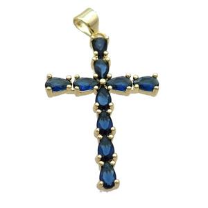 Copper Cross Pendant Pave Blue Crystal Glass Gold Plated, approx 22-32mm