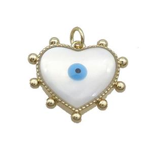 Copper Heart Pendant Pave Shell Evil Eye Gold Plated, approx 22mm