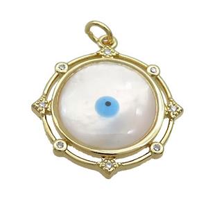 Copper Compass Pendant Pave Shell Evil Eye Gold Plated, approx 23mm