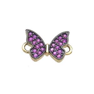 Copper Butterfly Connector Pave Zircon Gold Plated, approx 9-11mm