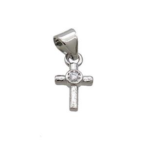 Copper Cross Pendant Pave Zircon Platinum Plated, approx 7.5-13mm