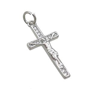 Copper Religious Cross Pave Zircon Jesus Platinum Plated, approx 9-16mm