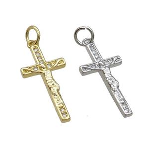 Copper Religious Cross Pave Zircon Jesus Mixed, approx 9-16mm