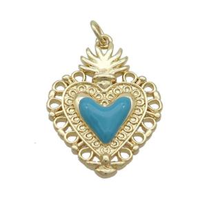 Copper Decor Heart Pendant Teal Enamel Gold Plated, approx 20-25mm