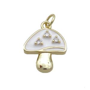 Copper Mushroom Pendant Pave Zircon White Enamel Gold Plated, approx 14-15mm