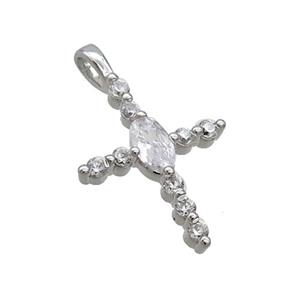 Copper Cross Pendant Pave Zircon Platinum Plated, approx 13-21mm