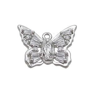 Copper Butterfly Pendant Pave Crystal Glass Platinum Plated, approx 15-20mm