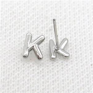 Copper Stud Earring K-Letter Platinum Plated, approx 5-7mm