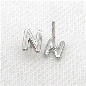 Copper Stud Earring N-Letter Platinum Plated, approx 5-7mm