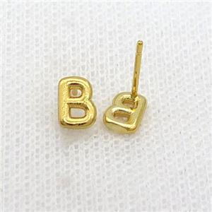 Copper Stud Earring B-Letter Gold Plated, approx 5-7mm