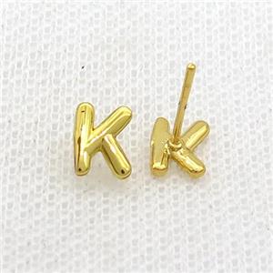 Copper Stud Earring K-Letter Gold Plated, approx 5-7mm