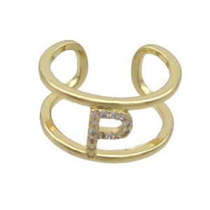 Copper Ring Pave Zircon P-Letter Gold Plated, approx 10mm, 18mm dia