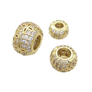 Copper Rondelle Beads Pave Zircon Large Hole Gold Plated, approx 6mm