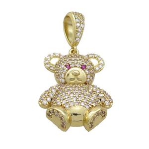 Copper Bear Pendant Pave Zircon Gold Plated, approx 18-26mm