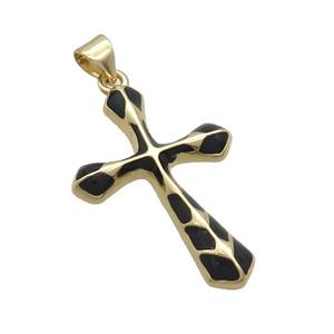 Copper Cross Pendant Black Enamel Gold Plated, approx 20-30mm