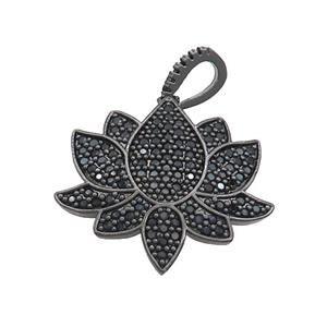 Copper Lotus Pendant Pave Zircon Flower Black Plated, approx 25mm