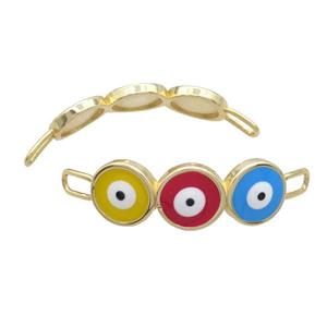 Copper Evil Eye Connector Multicolor Enamel Bending Links Gold Plated, approx 14-50mm