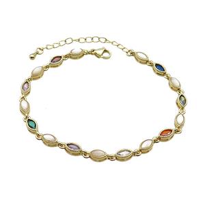 Copper Bracelets Pave Zirocn Multicolor Eye Gold Plated, approx 4-7mm, 18-24cm length