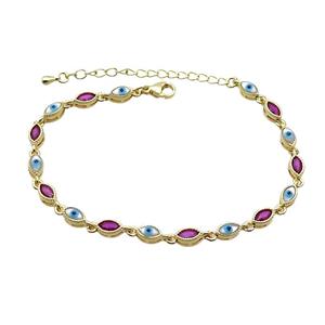 Copper Bracelets Pave Fuchsia Zirocn Evile Eye Gold Plated, approx 4-7mm, 18-24cm length