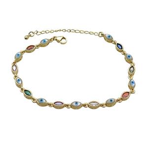 Copper Bracelets Pave Multicolor Zirocn Evile Eye Gold Plated, approx 4-7mm, 18-24cm length