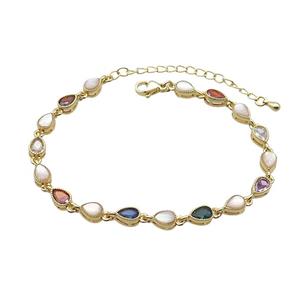 Copper Bracelets Pave Multicolor Zirocn Teardrop Gold Plated, approx 5-7mm, 18-24cm length