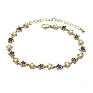 Copper Bracelets Pave Blue Zirocn Star Gold Plated, approx 6mm, 18-24cm length