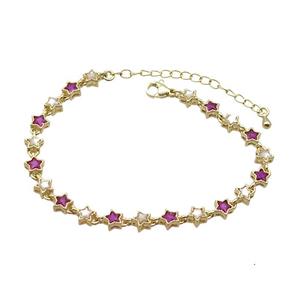 Copper Bracelets Pave Fuchsia Zirocn Star Gold Plated, approx 6mm, 18-24cm length