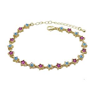 Copper Bracelets Pave Fuchsia Zirocn Star Evil Eye Gold Plated, approx 6mm, 18-24cm length