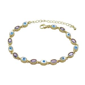 Copper Bracelets Pave Purple Zirocn Oval Evil Eye Gold Plated, approx 5-7mm, 18-24cm length