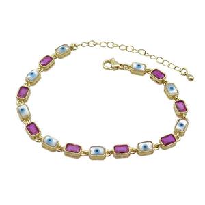 Copper Bracelets Pave Fuchsia Zirocn Rectangle Evil Eye Gold Plated, approx 5-7mm, 18-24cm length