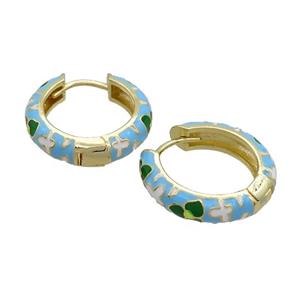 Copper Hoop Earrings Blue Enamel Gold Plated, approx 19mm dia