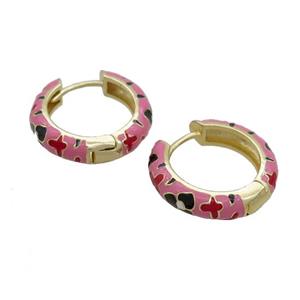 Copper Hoop Earrings Pink Enamel Gold Plated, approx 19mm dia