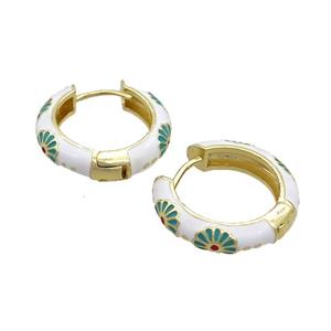 Copper Hoop Earrings White Enamel Gold Plated, approx 19mm dia