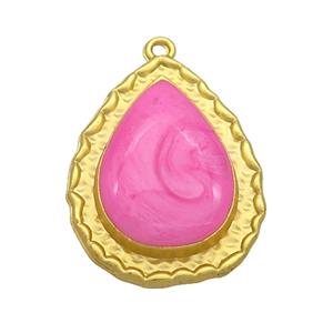 Copper Teardrop Pendant Hotpink Enamel Gold Plated, approx 20-25mm