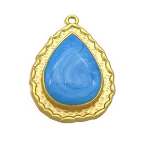 Copper Teardrop Pendant SkyBlue Enamel Gold Plated, approx 20-25mm