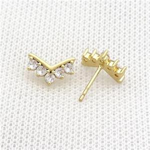 Copper Stud Earrings Pave Zircon Gold Plated, approx 8-12mm