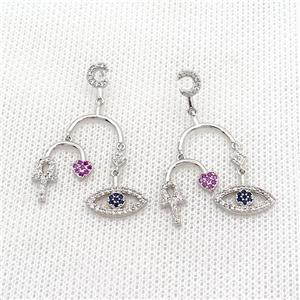 Copper Stud Earrings Pave Zircon Eye Platinum Plated, approx 6.5mm, 6-10mm, 40mm