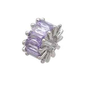 Copper Rondelle Beads Pave Purple Zircon Large Hole Platinum Plated, approx 10mm, 4mm hole