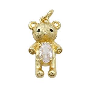 Copper Rat Charms Pendant Pave Zircon Gold Plated, approx 12-19mm