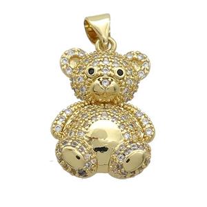 Copper Bear Pendant Pave Zircon Gold Plated, approx 15-21mm