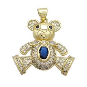 Copper Bear Pendant Pave Zircon Gold Plated, approx 15-21mm