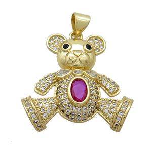 Copper Bear Pendant Pave Zircon Gold Plated, approx 15-21mm