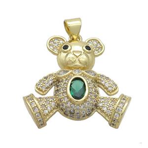 Copper Bear Pendant Pave Zircon Gold Plated, approx 15-21mm