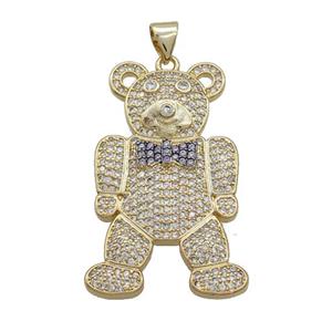 Copper Bear Pendant Pave Zircon Gold Plated, approx 20-25mm