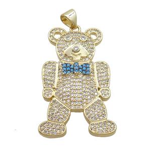 Copper Bear Pendant Pave Zircon Gold Plated, approx 20-25mm