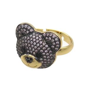 Copper Bear Rings Pave Zircon Adjustable Gold Plated, approx 15-17.5mm, 18mm dia