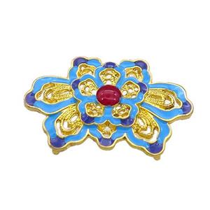 Copper Flower Pendant Blue Enamel Gold Plated, approx 25-40mm