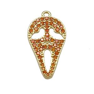 Copper Pendant Pave Orange Zircon Ghost Halloween Charms Gold Plated, approx 11.5-20mm