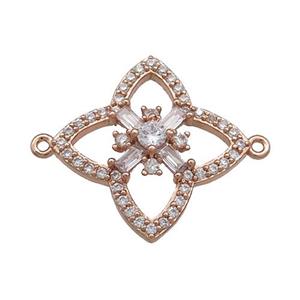 Copper Clover Connector Pave Zircon Rose Gold, approx 18mm